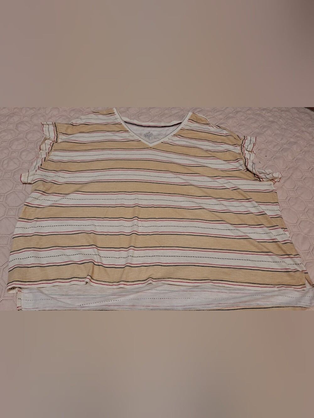 Pilcro Striped V-Neck Womens Top in Beige and White Sz 3X
